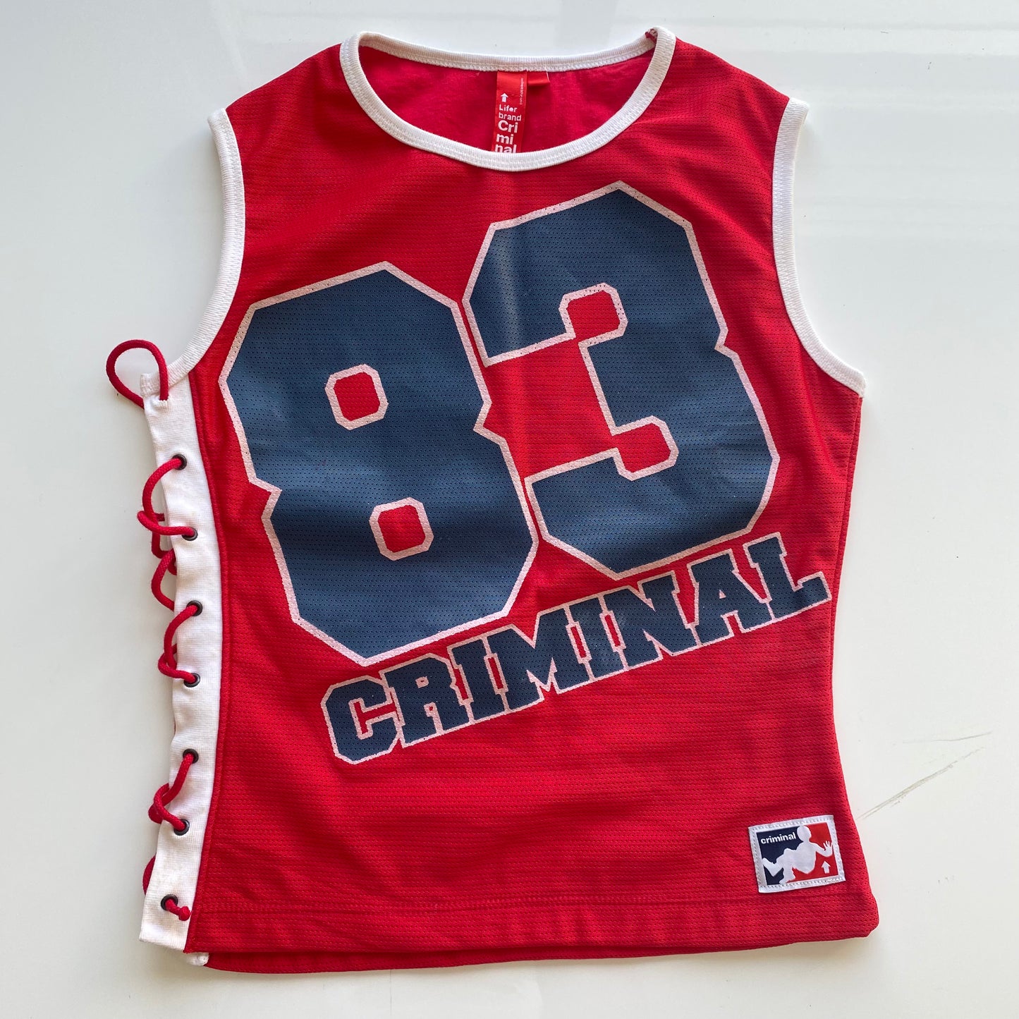 Vintage 90’s Sporty Red Football Jersey Lace-Up Tank Top (S)