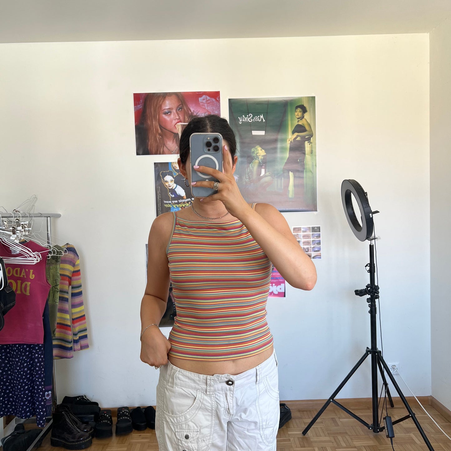 Vintage 90’s Sporty Rainbow Striped High Neck Cami (S)