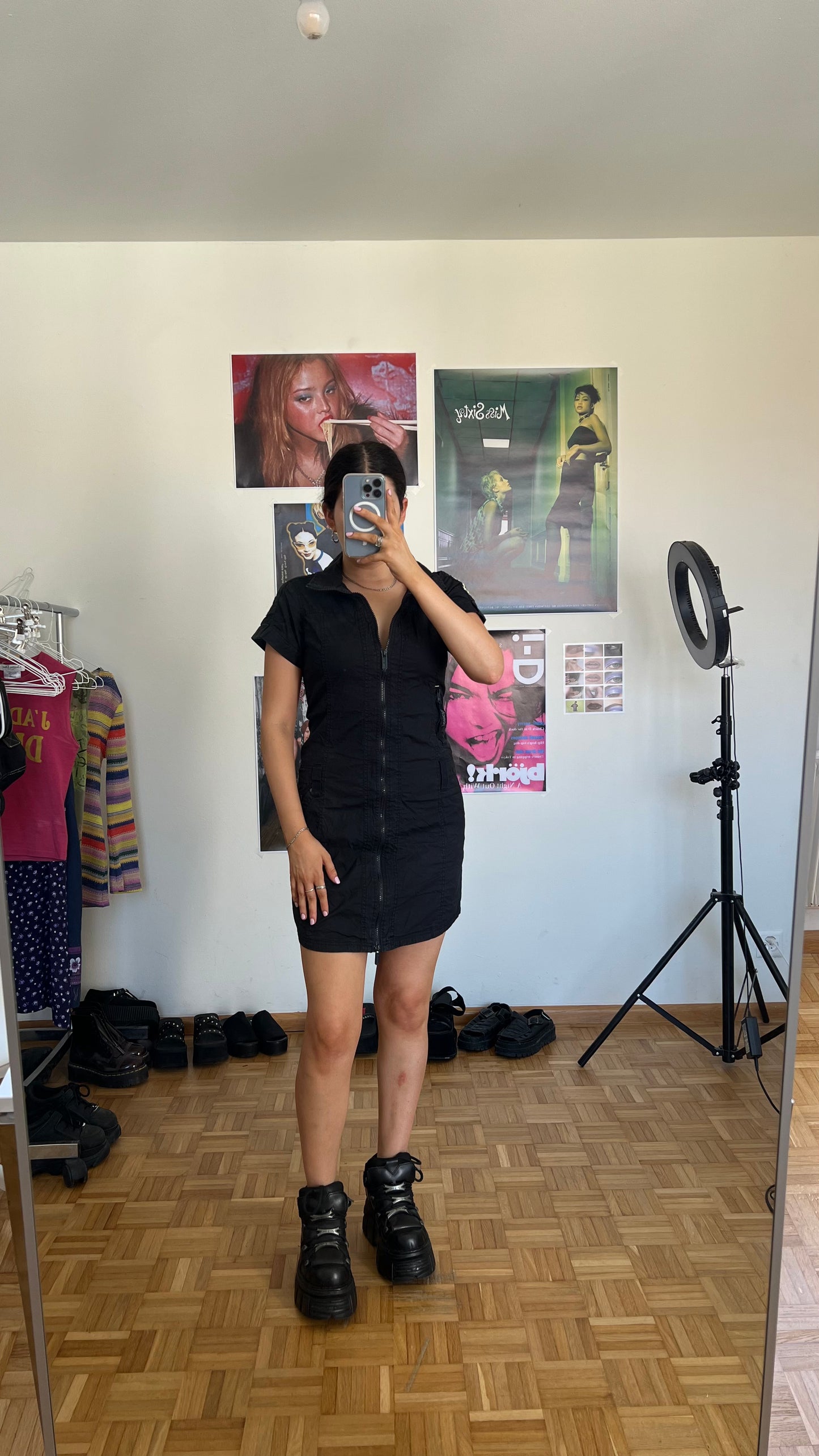 Vintage 90’s Grunge Black Cargo Mini Dress (M)