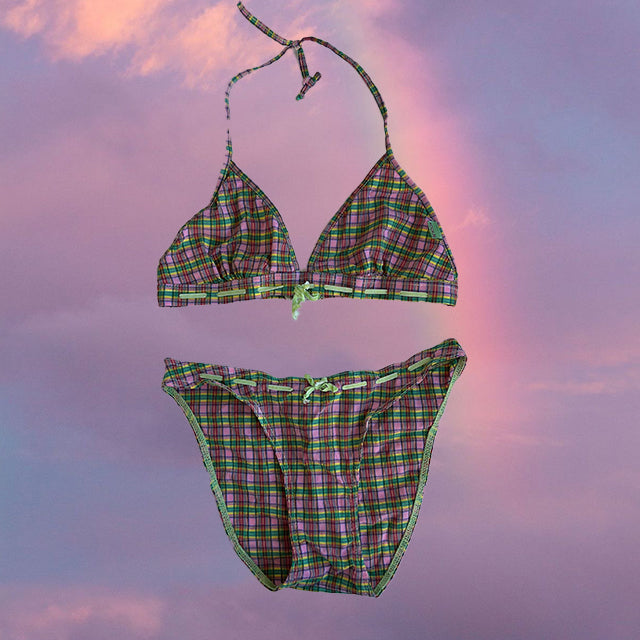 Vintage 90’s Kookai Plaid Bikini Set (XS/A-B Cup)