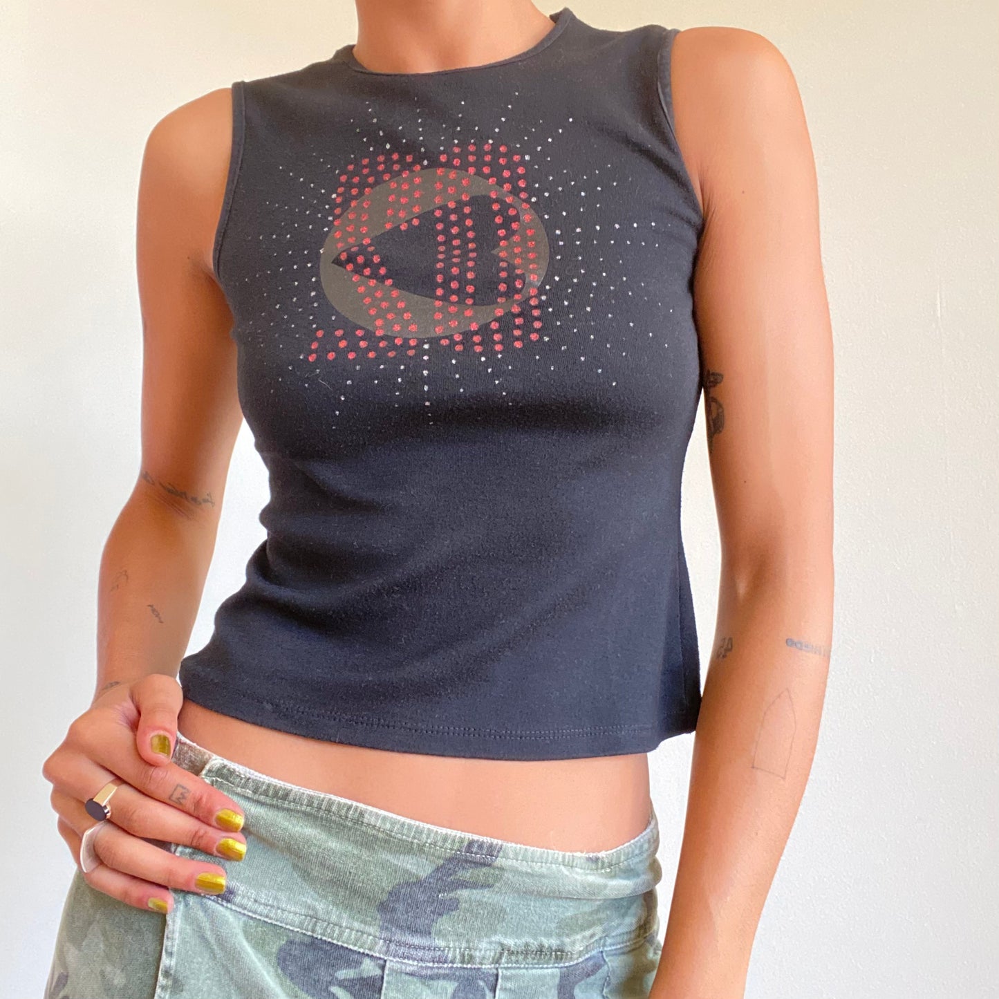 Vintage 90’s Morgan De Toi Black Tank Top With Heart Motif (S)