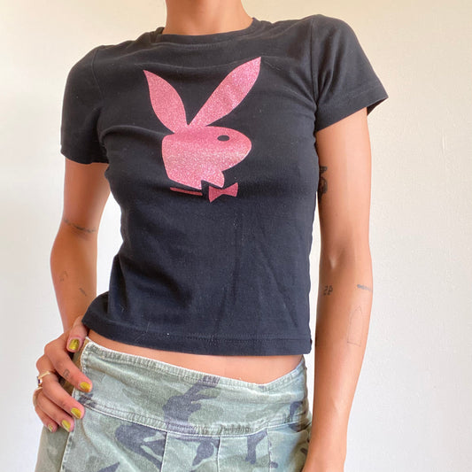 Vintage 90’s Playboy Pink Logo Black Baby Tee (S/M)