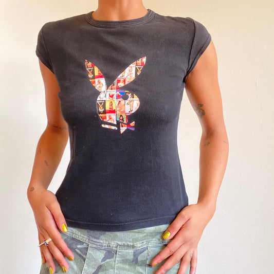 Vintage 90’s Playboy Baby Tee with Graphic Magazine Bunny Print (S/M)