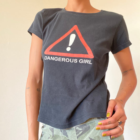 Vintage 90’s Skater 'Dangerous Girl' Black Baby Tee (M/L)