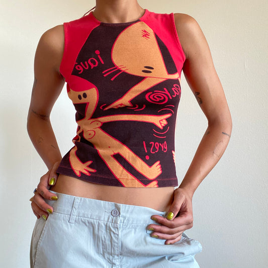 Vintage 90’s Funky Red Adam and Eve Graphic Print Top (S)