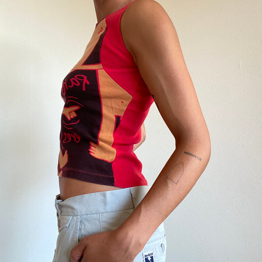 Vintage 90’s Funky Red Adam and Eve Graphic Print Top (S)