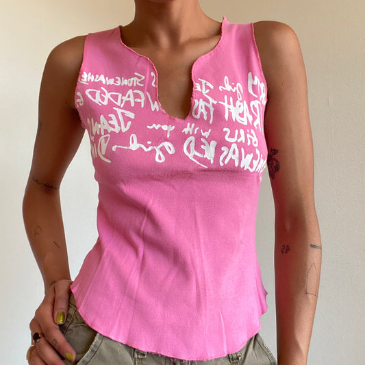 Vintage 90’s Skater Pink Tank Top With White Writing (M)