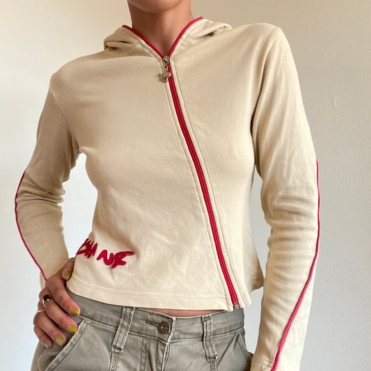 Vintage 90’s Punkyfish Tech Rave Beige Asymmetrical Zipper Hoodie (S)