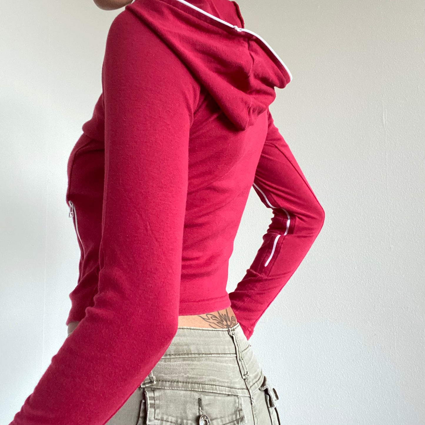 Vintage 90’s Tech Rave Red Asymmetrical Zip Up Hoodie (S)