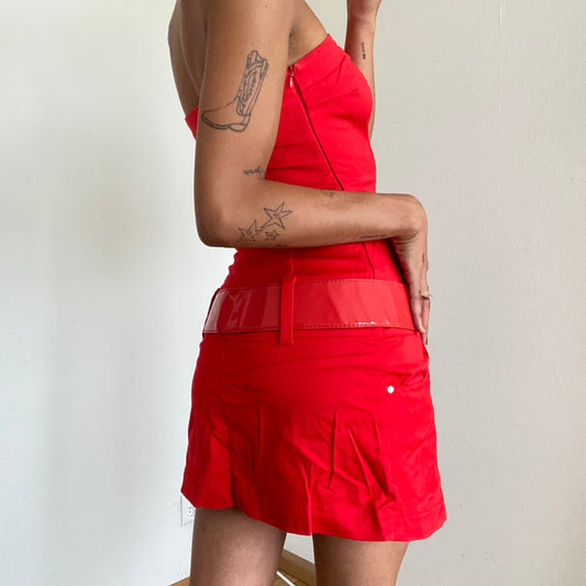 Vintage 90's Rockstar Red Tube Dress With Belt (XS)