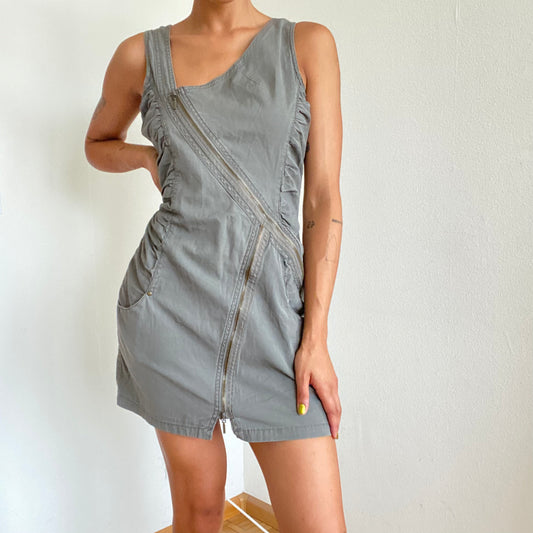 Vintage 90's Archive Khaki Cargo Dress With Front Zipper (M)