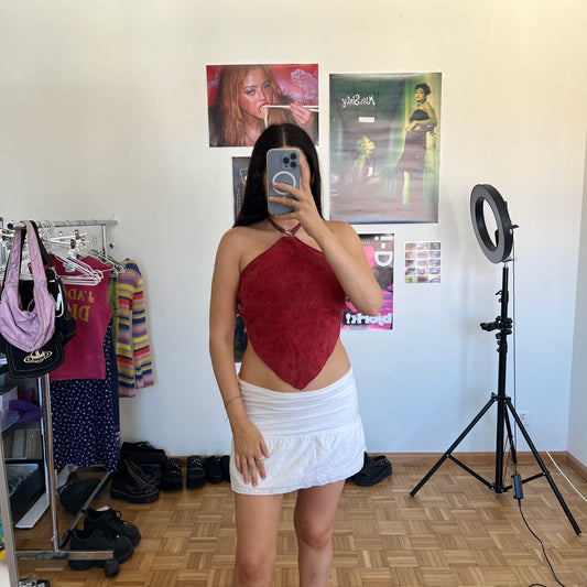 Vintage 90’s Festival Red Suede Backless Top (S)