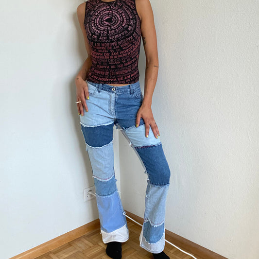 Vintage 90's Archive Miss Sixty Flared Patchwork Jeans (S)