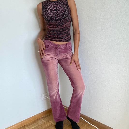 Vintage 90's Archive Miss Sixty Dusty Pink Velour Flared Jeans (S)