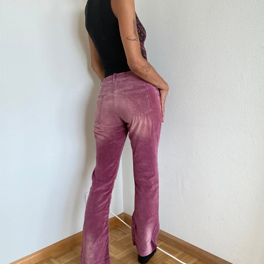 Vintage 90's Archive Miss Sixty Dusty Pink Velour Flared Jeans (S)