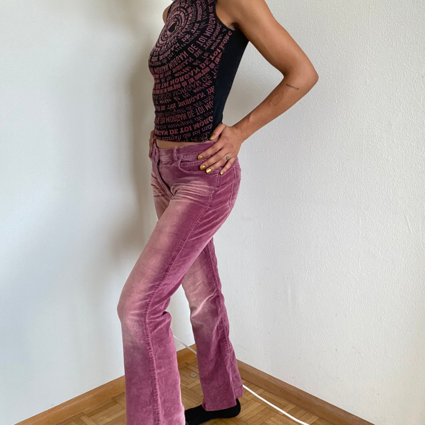 Vintage 90's Archive Miss Sixty Dusty Pink Velour Flared Jeans (S)