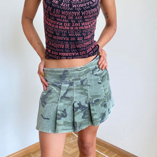 Vintage 90's Morgan de Toi Velour Camo Pleated Mini Skirt (S)
