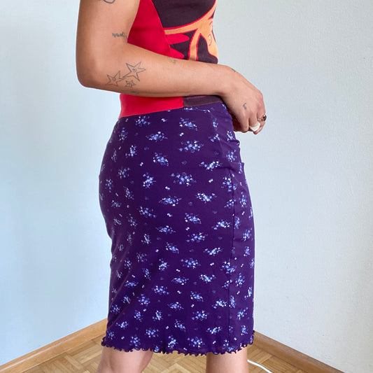 Vintage 90's Whimsigoth Purple Floral Midi Mesh Skirt (S)