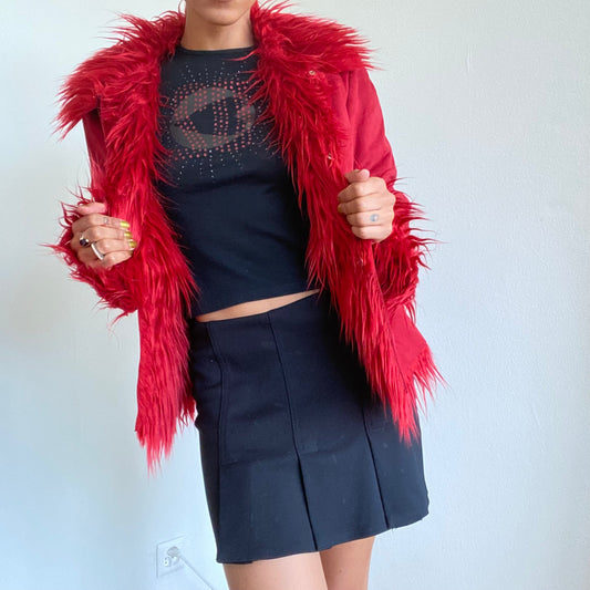 Vintage 90’s Model Off Duty Red Afghan Coat (M - Vegan)