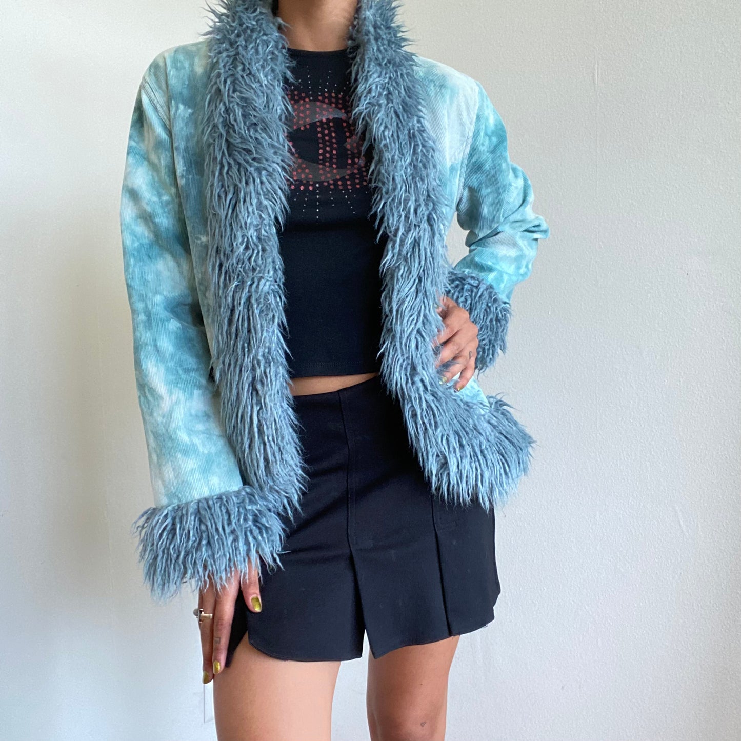 Vintage 90’s Funky Baby Blue Tie Dye Afghan Coat (S/M - Vegan)