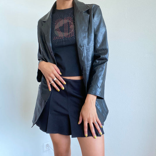 Vintage 90’s Model Off Duty Black Blazer Fit Leather Coat (S/M)