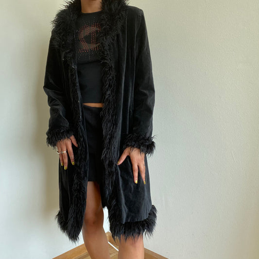 Vintage 90’s Model Off Duty Velour Black Afghan Coat (M)