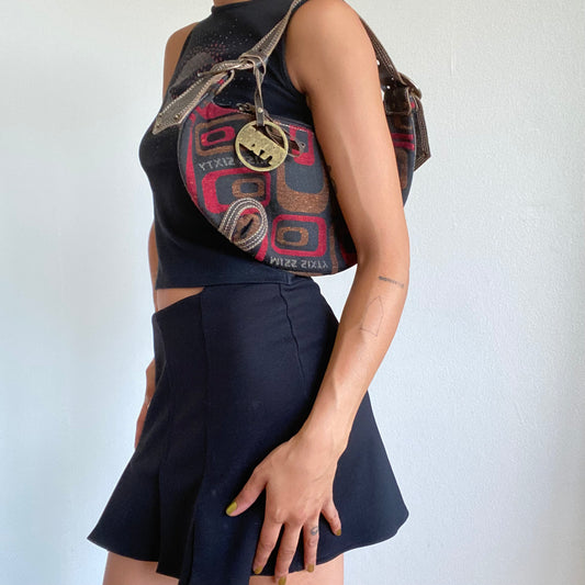 Vintage 90's Archive Miss Sixty Funky Print Denim Croissant Shoulder Bag