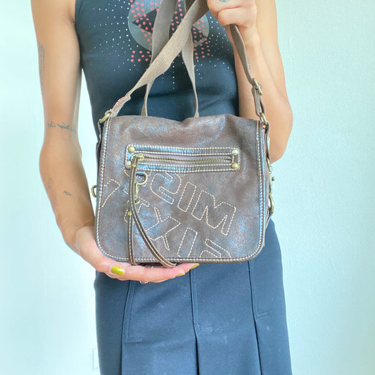 Vintage 90's Archive Miss Sixty Brown Leather Messenger Crossbody Bag