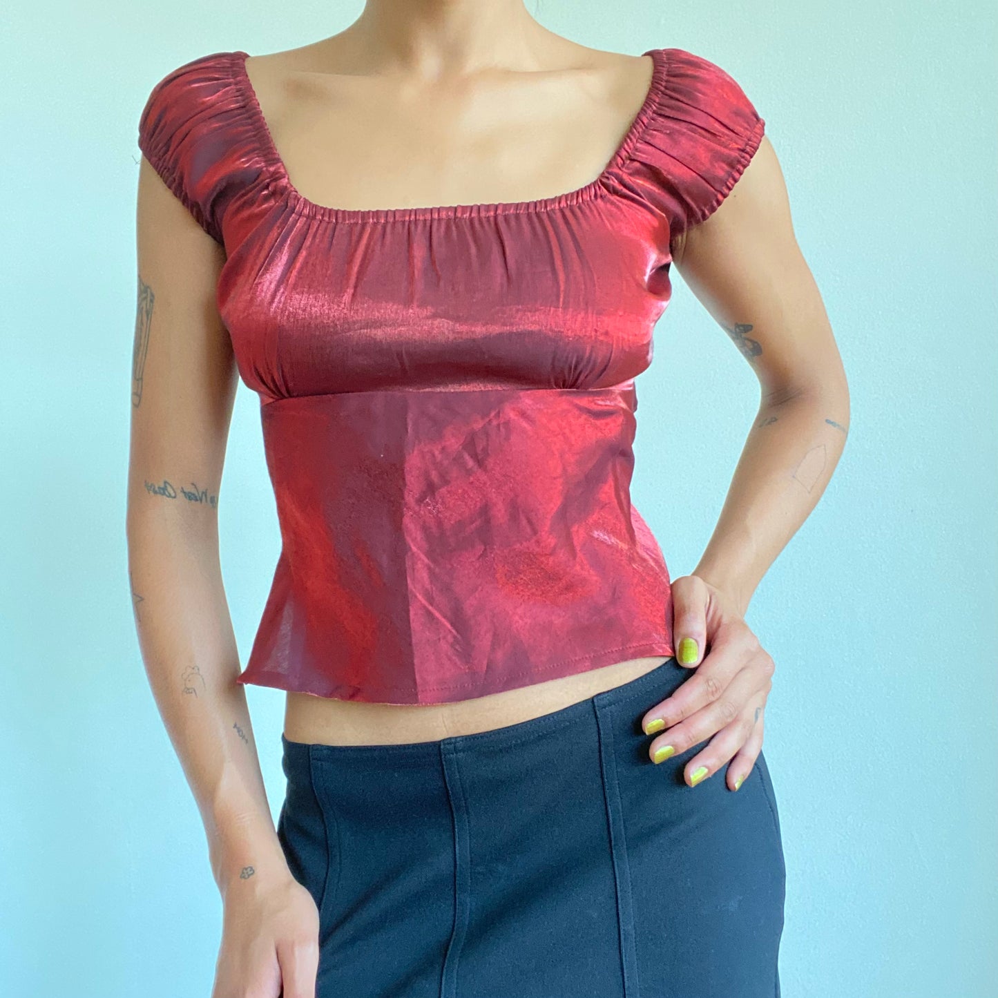 Vintage 90’s Clubwear Backless Red Iridescent Milkmaid Top (S)