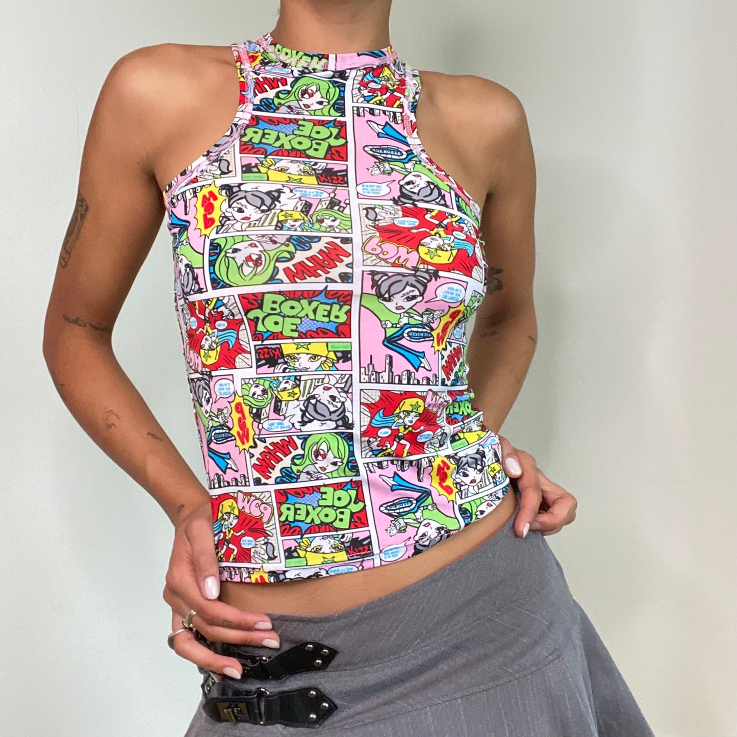 Vintage 90’s Funky High Neck Comic Print Top (S)