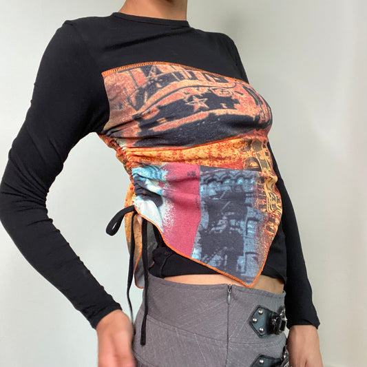 Vintage 90’s Grunge Black and Orange Bi-Material Top (S/M)