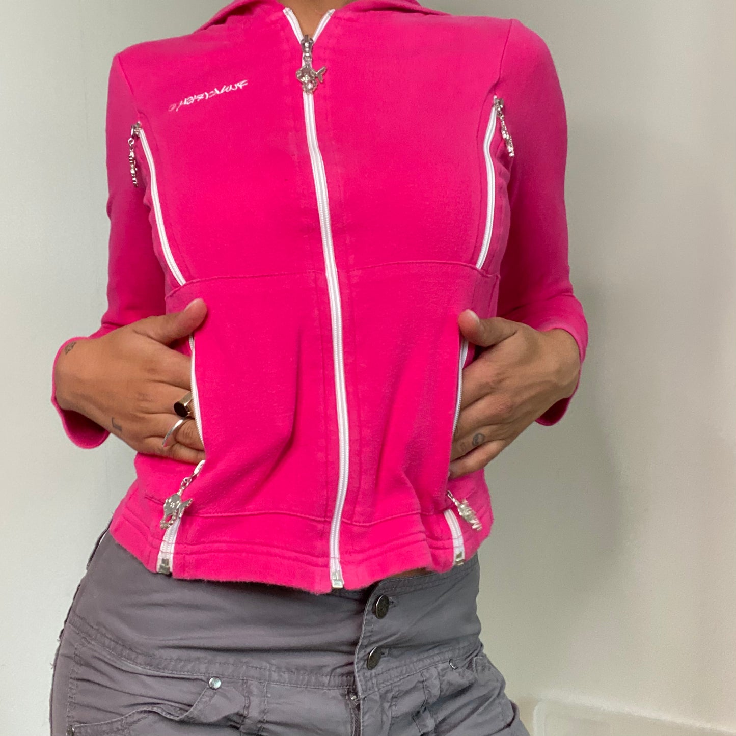 Vintage 90’s Punkyfish Hot Pink Zipper Hoodie (XS/S)