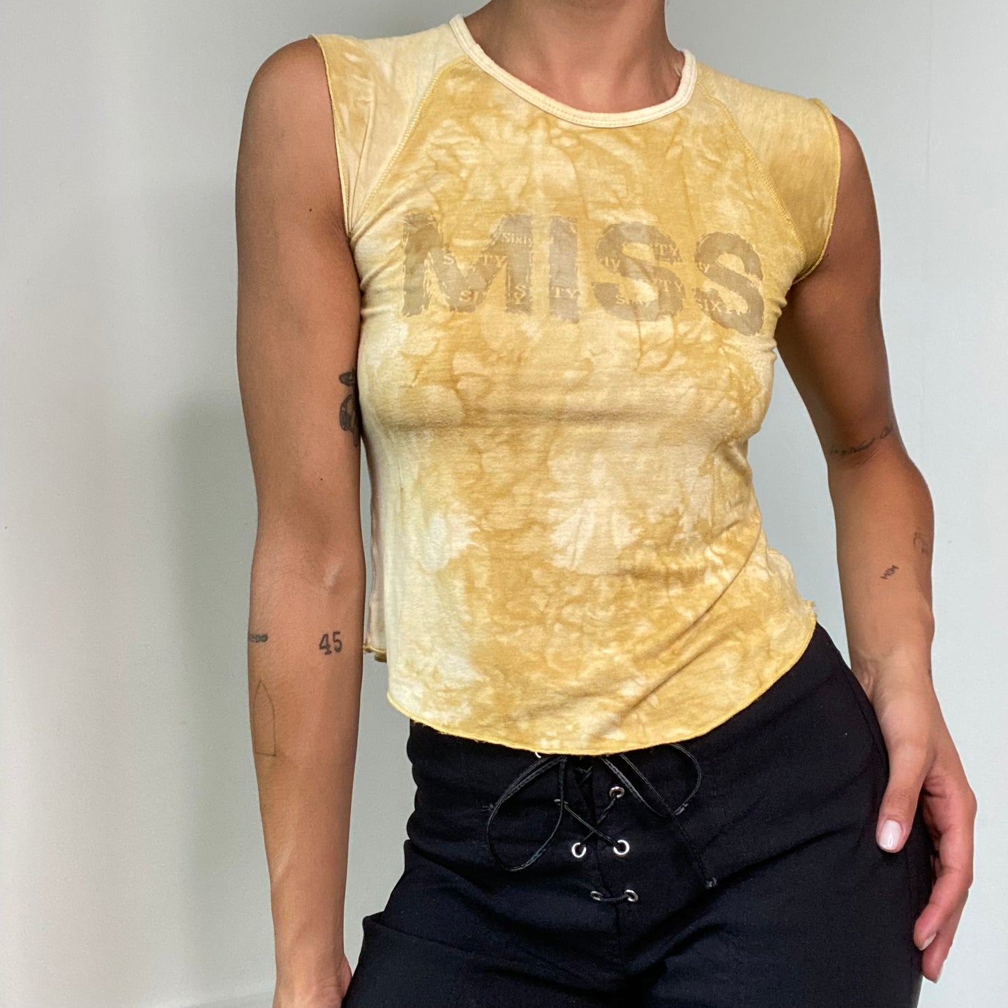 Vintage 90’s Miss Sixty Tan Top with 'Miss' Logo Print (S)