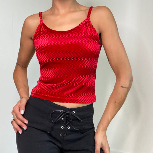 Vintage 90’s Funky Red Wavy Velvet Cami Top (S)