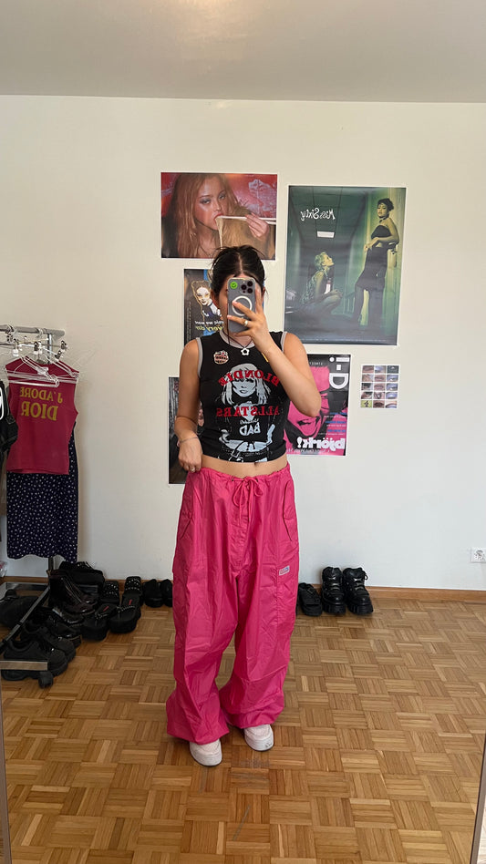 Vintage 90’s Rave Hot Pink Parachute Baggy Cargo Pants (S-M-L)