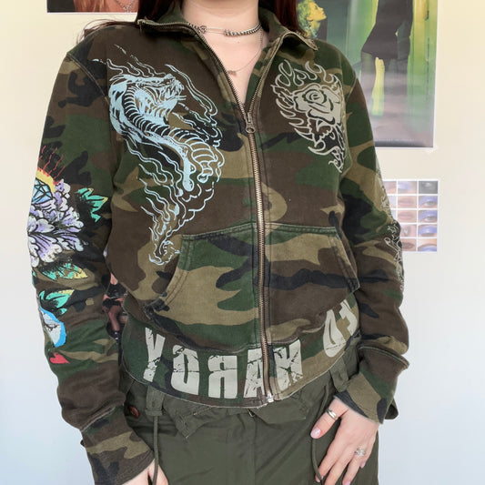 Vintage 90's Cyber Skater Ed Hardy Camo Zip Up (S/M)