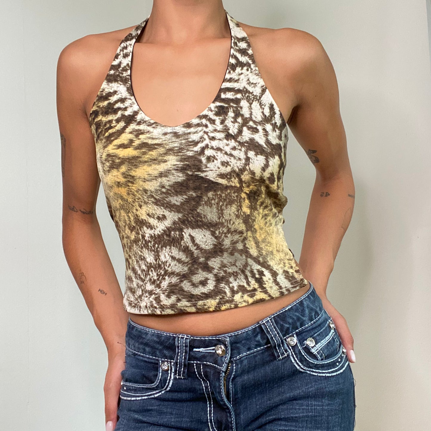 Vintage 90’s Clubwear Leo Print Halter Neck Backless Top (S/M)