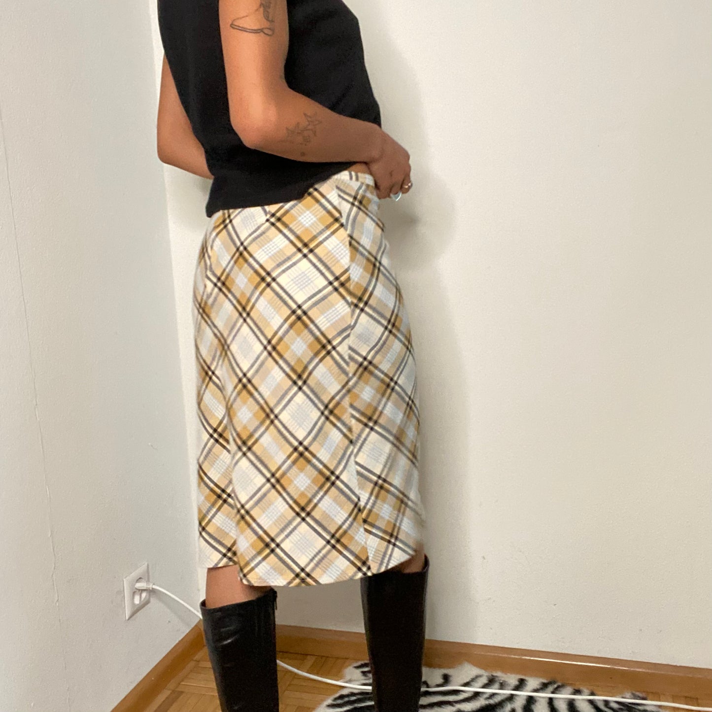 Vintage 90's Rachel Green Beige Plaid Midi Skirt (S)