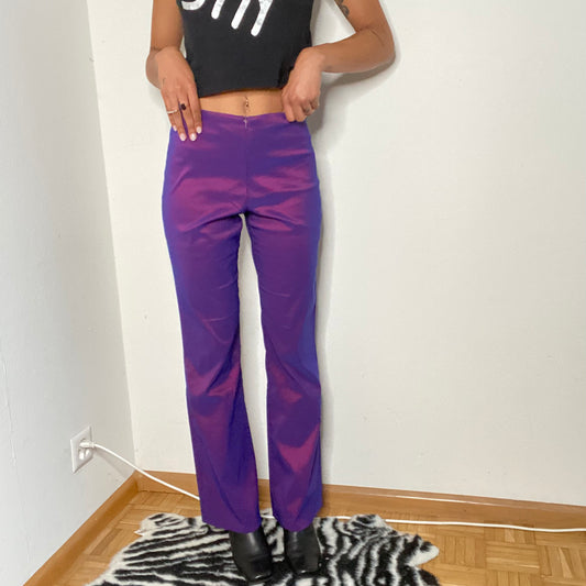 Vintage 90's Clubwear Purple Iridescent Flared Pants with Front Zipper (S/M)