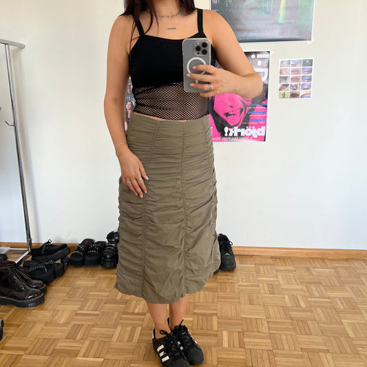 Vintage 90's Tech Black Ruched Midi Skirt (S)