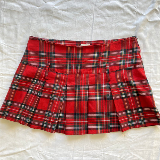 Vintage 90's Punk Red Plaid Pleated Mini Skirt (M)