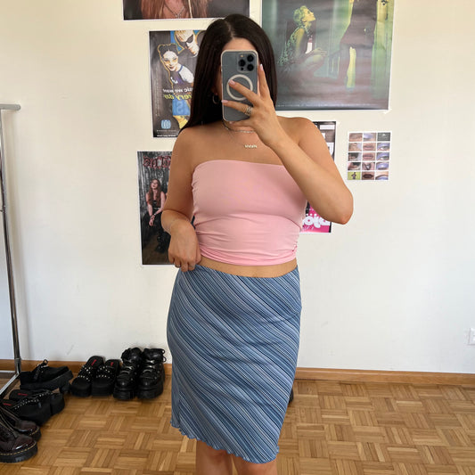 Vintage 90's Blue Diagonal Stripe Midi Skirt (S)