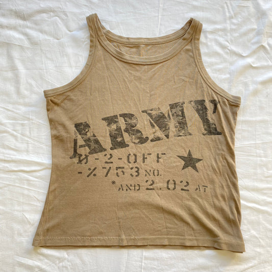Vintage 90’s Skater Khaki Cami Top with 'Army' Print (M/L)