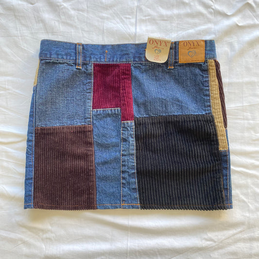 Vintage 90's Gilmore Girls Denim and Cord Patchwork Mini Skirt (S)