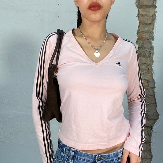 Vintage 2000's Adidas Baby Pink V-Neck Longsleeve Top (M)