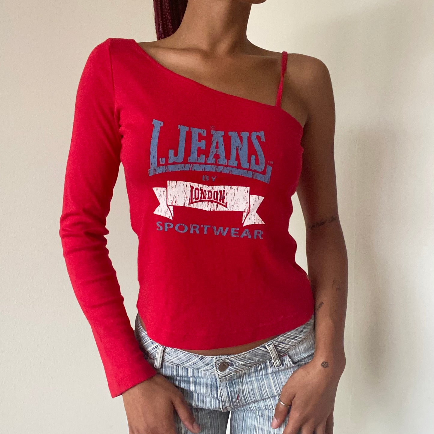 Vintage 90’s Skater Lonsdale Red One Sleeve Top (S/M)