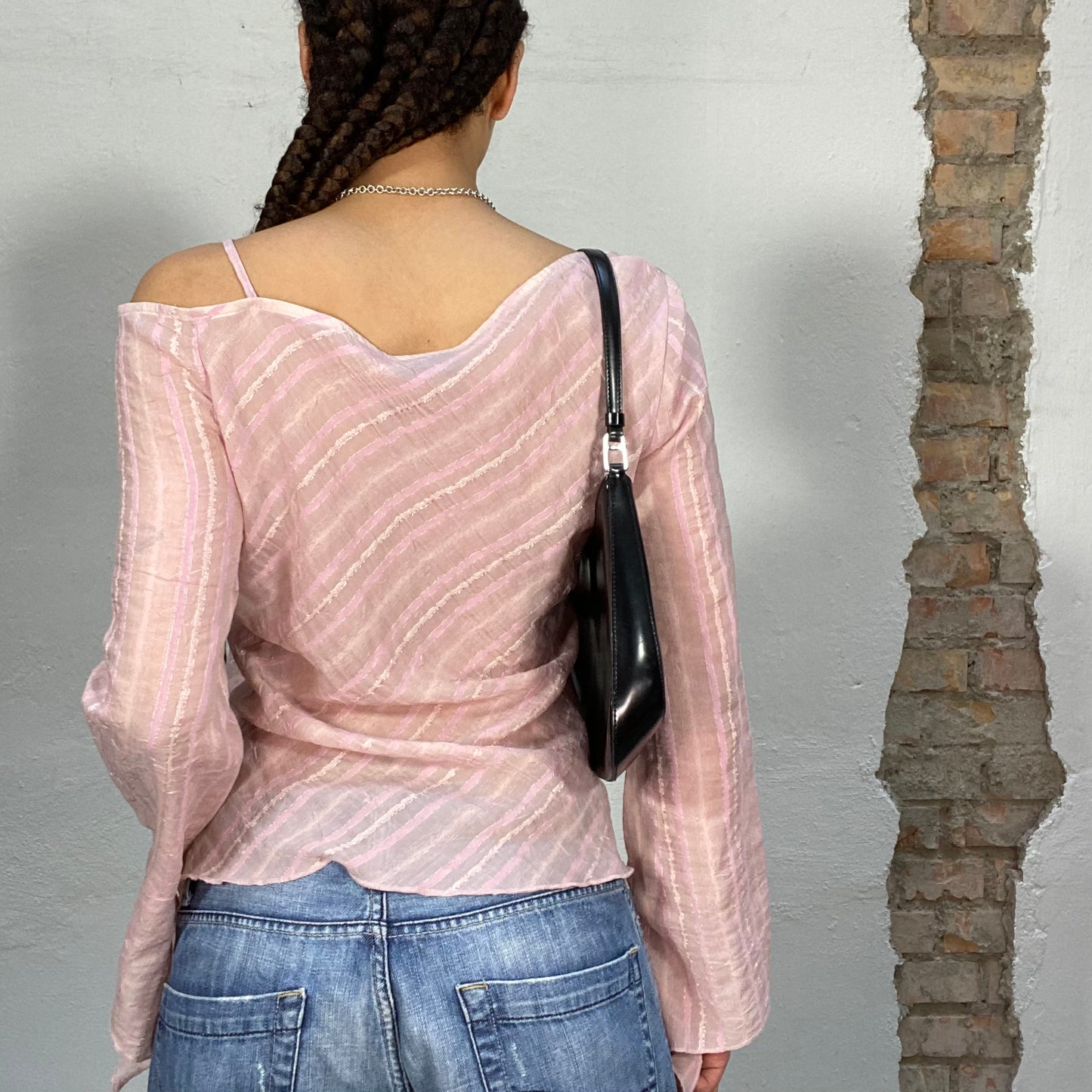 Vintage 2000's Downtown Girl Pink Striped Flowy Top (S/M)