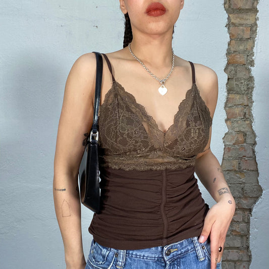 Vintage 2000's Morgan de Toi Brown Top with Lace Bust Part (S)