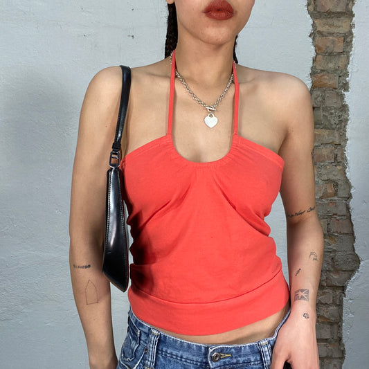 Vintage 2000's Dowtown Girl Coral Red Halter Neck Top (S)