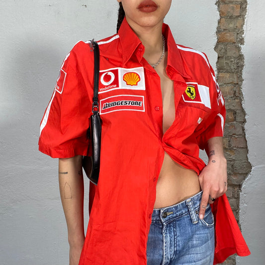 Vintage 2000's Sporty Oversized Red Racer Button Up Shirt (XXL)